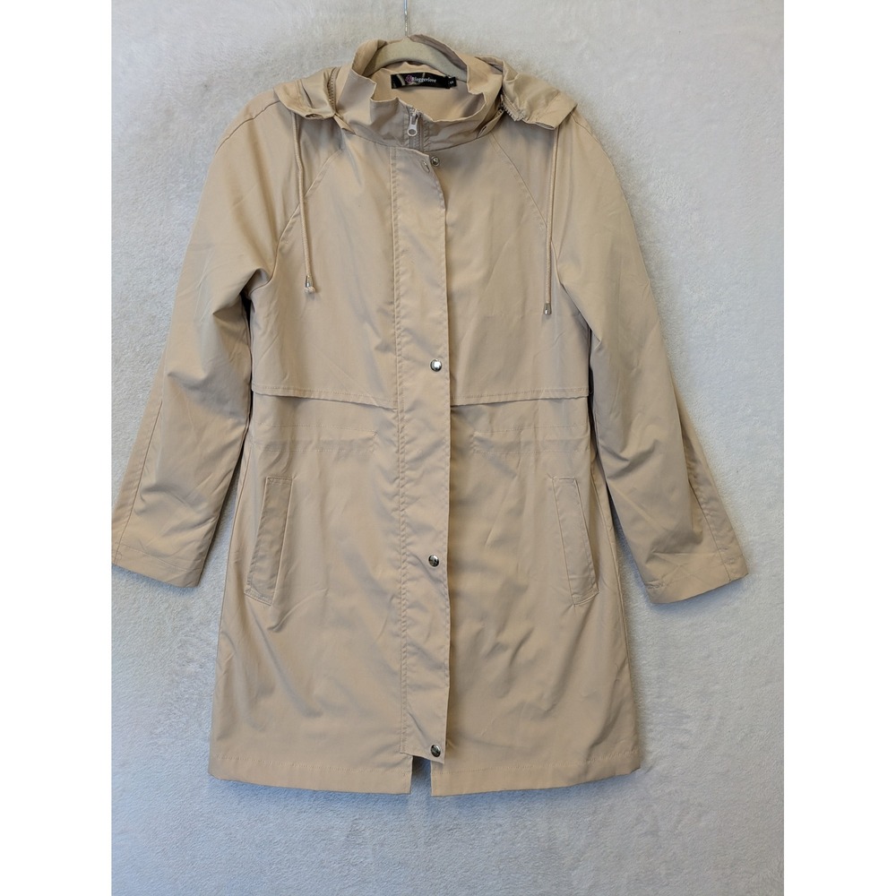 Bloggerlove Raincoat Women's Small Tan Hooded Snap Front Trench Jacket